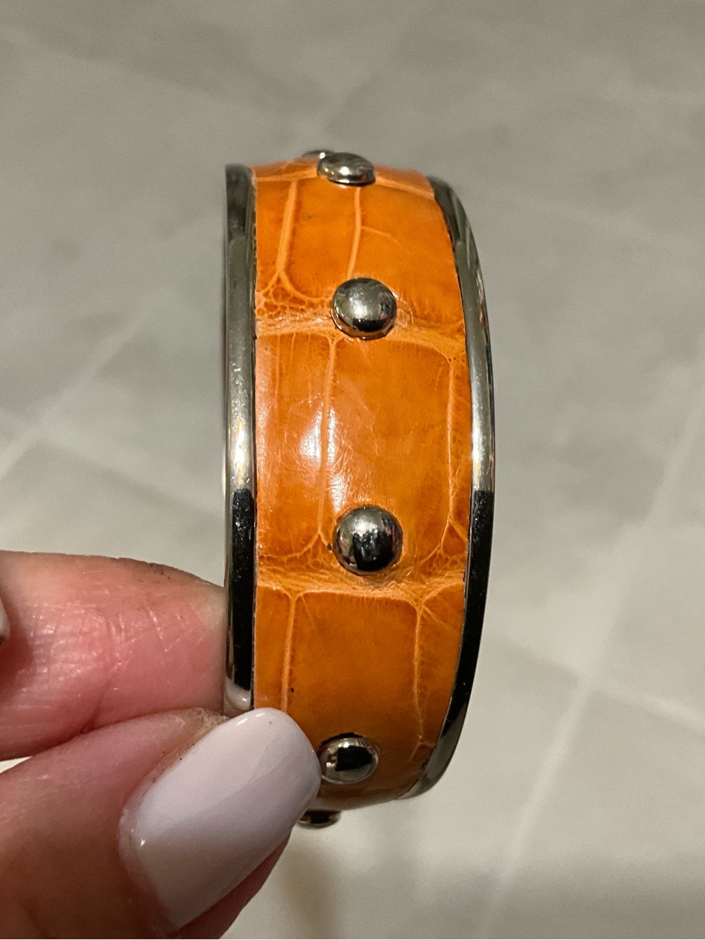 Orange Leather Studded Cuff Bracelet